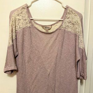 Decree Lavender Blouse - 3/4 Sleeve Lace Insert Top